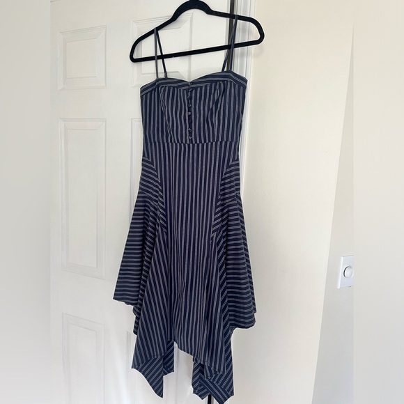 Joie Ronit Fit and Flare Pin Striped Dress with Asymmetrical Hem - Picture 2 of 5